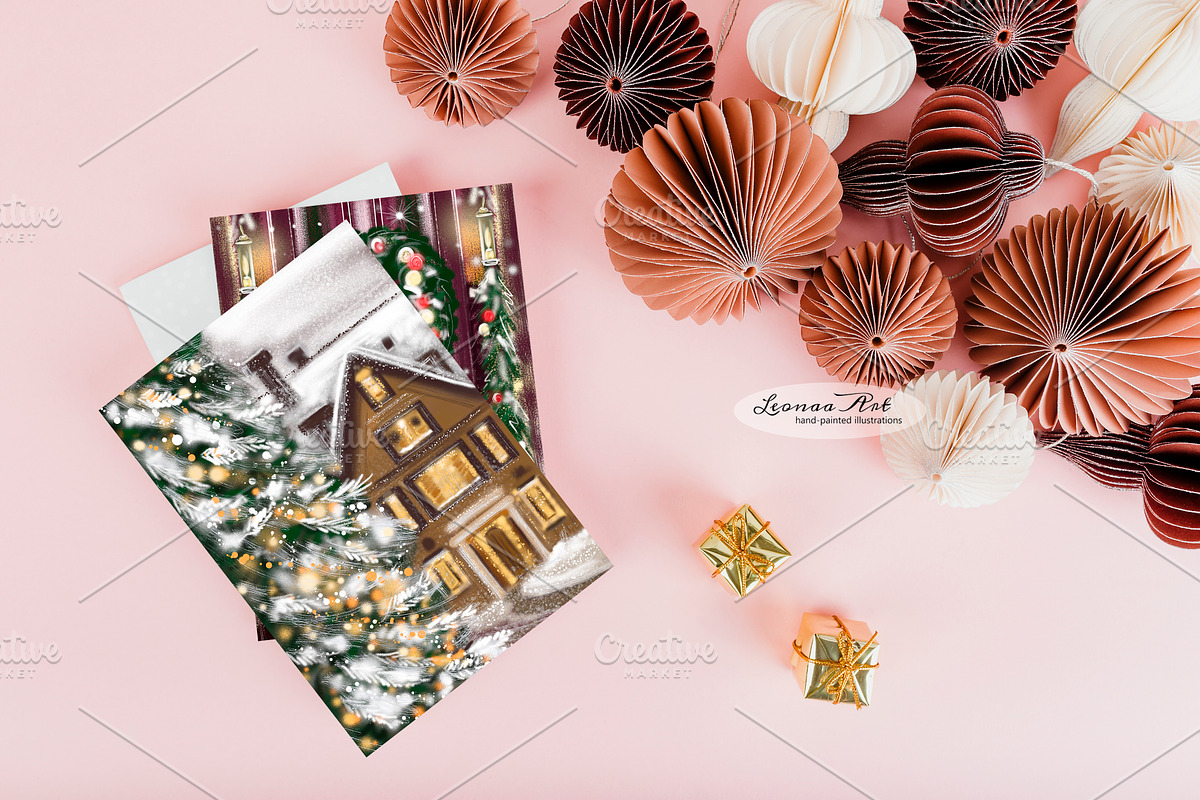 Christmas Cards Clipart Set, a Seasonal Illustration by Leonaa art (Photo 8 of 10)