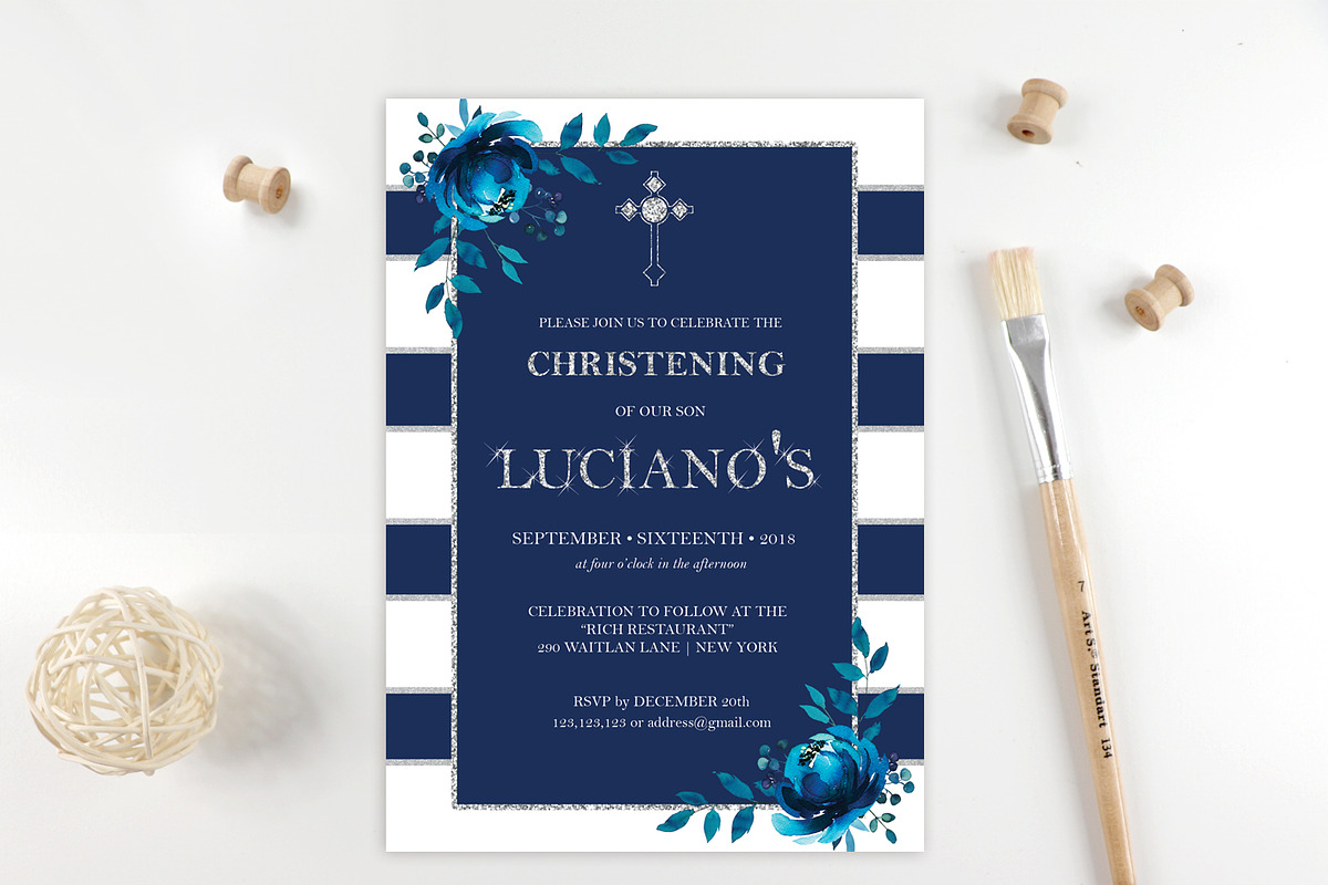 Navy Baptism Christening Invitations, an Invitation Template by DreamsClipArt (Photo 1 of 3)