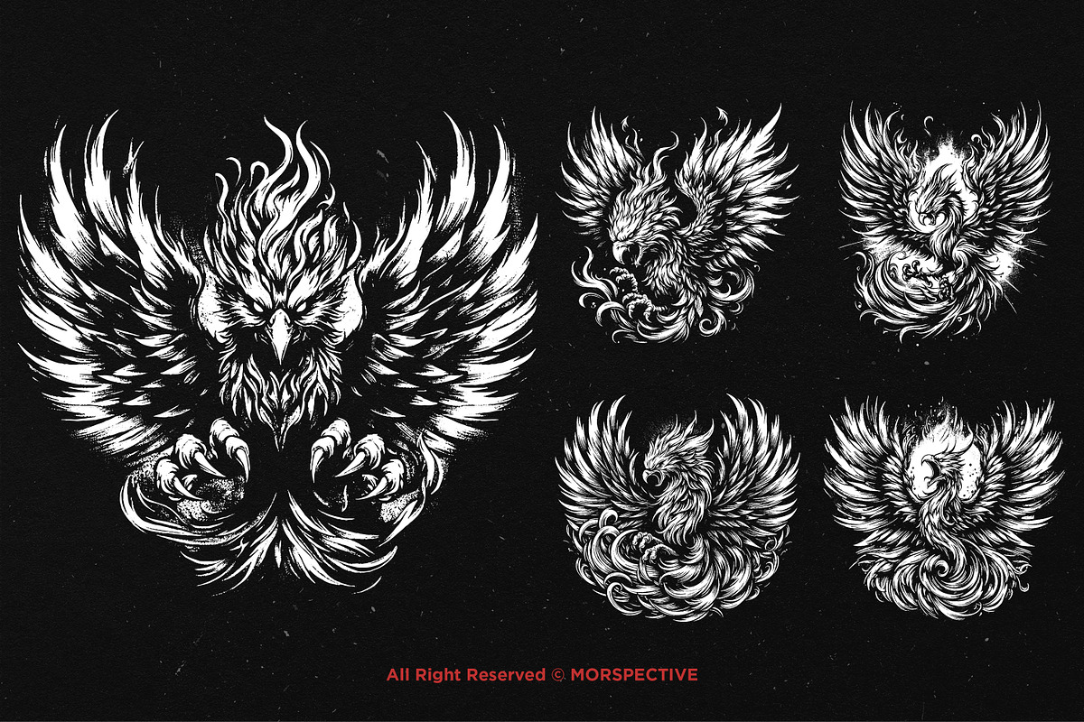 10 Bundle Dark Art Phoenix Flaming, an Illustration by Morspective (Photo 3 of 7)