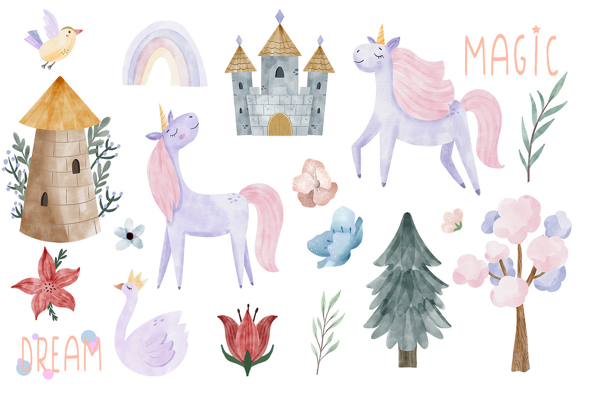 Watercolor magic unicorn clipart PNG, an Animal Illustration by SleptArt (Photo 2 of 5)
