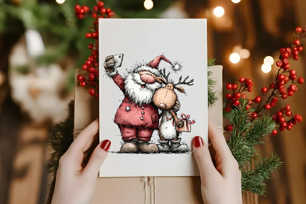 Funny Christmas Santa & Reindeer, an Illustration by Designworld (Photo 7 of 7)