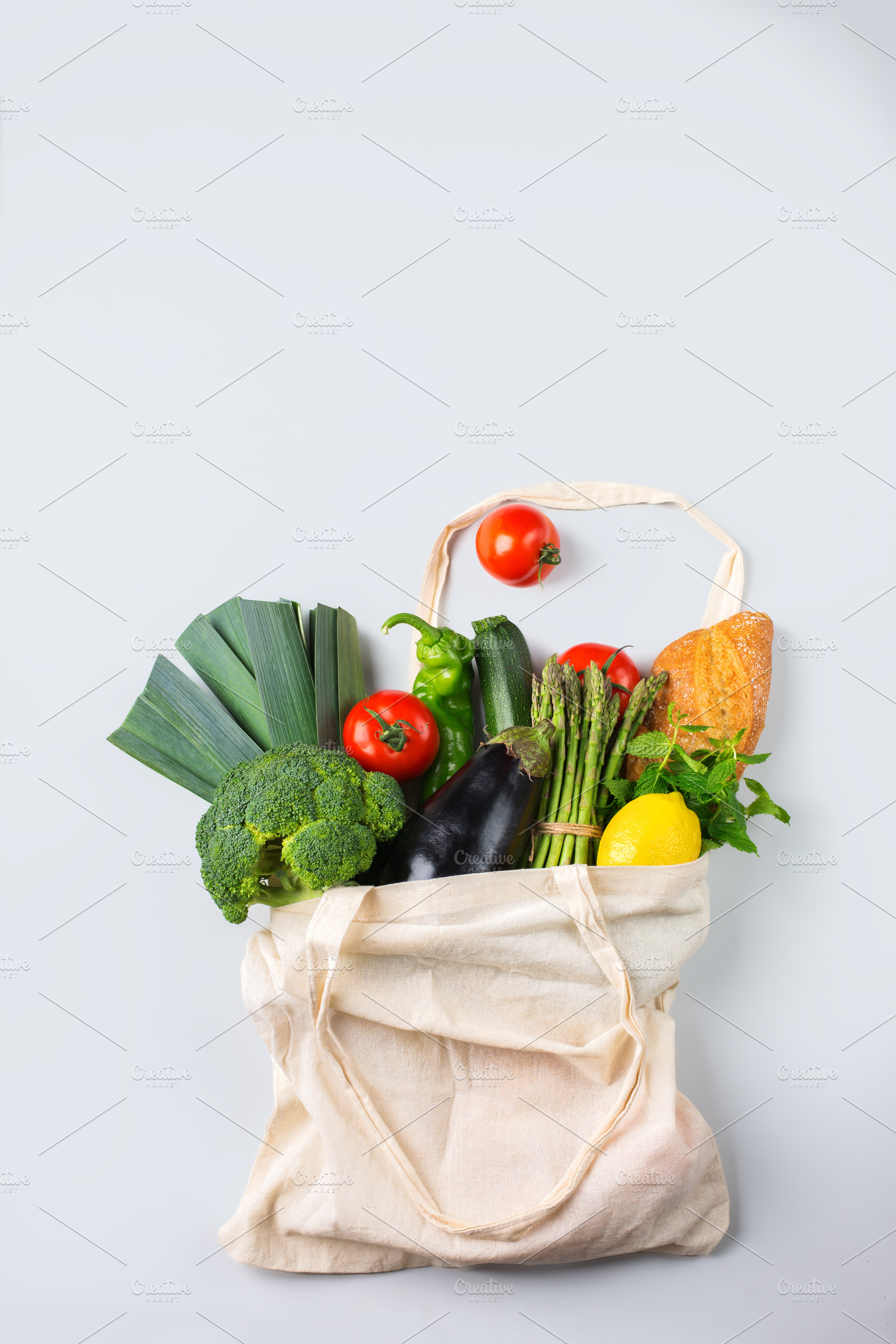 Mesh bag with fruits, vegetables. Zero waste, plastic free conce, a Food & Drink Photo by Antonina Vlasova