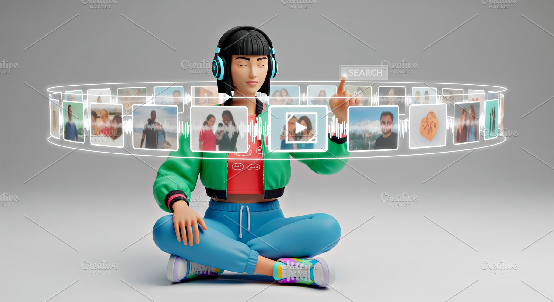 3D girl interacting with a holograph, a Technology Photo by angellodeco