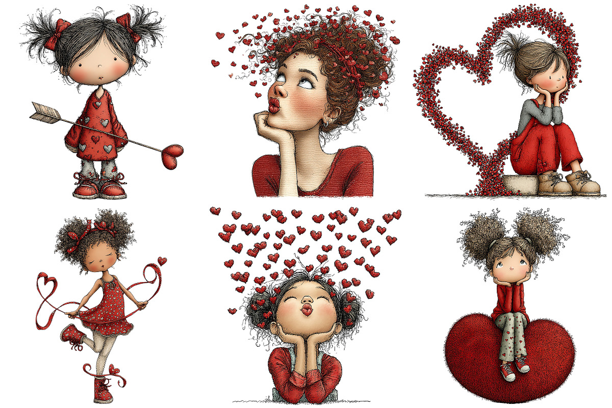 Quirky Valentine Girl Clipart, an Illustration by Craft Nest (Photo 5 of 10)