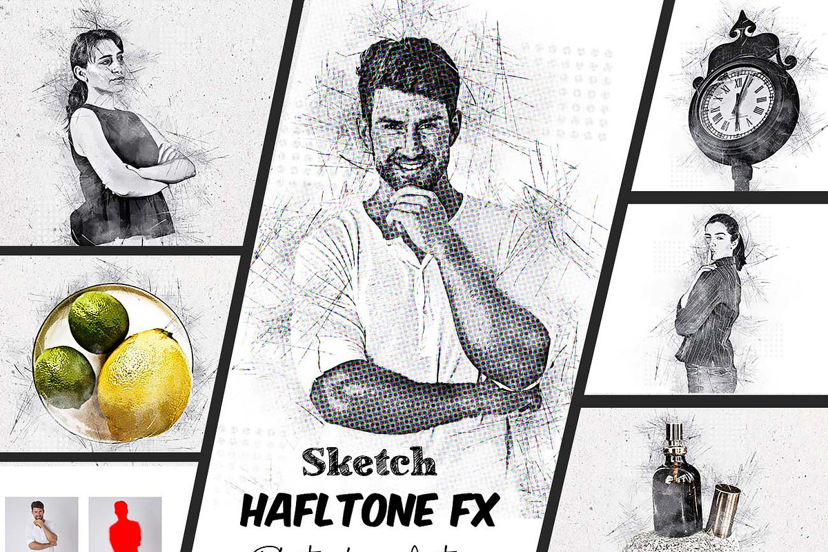 Sketch Halftone FX Photoshop Action, an Action Add-On by Studio Retouch (Photo 1 of 15)