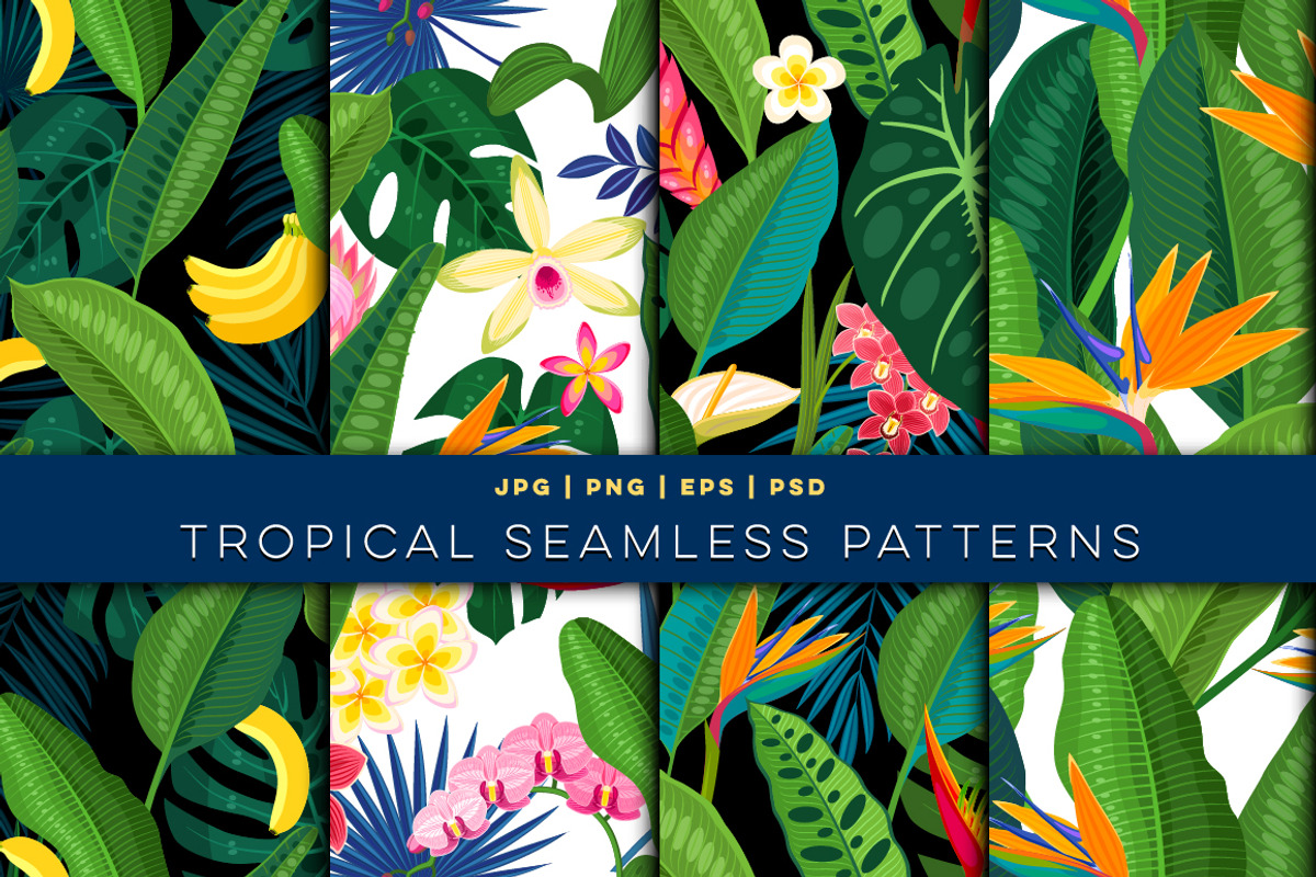 Seamless tropical floral patterns, a Pattern Graphic by Seavector