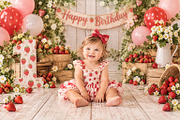 Strawberry Birthday Digital Backdrop, a Layer Style Add-On by Wild Honey Design Co. (Thumbnail 1 of 2)