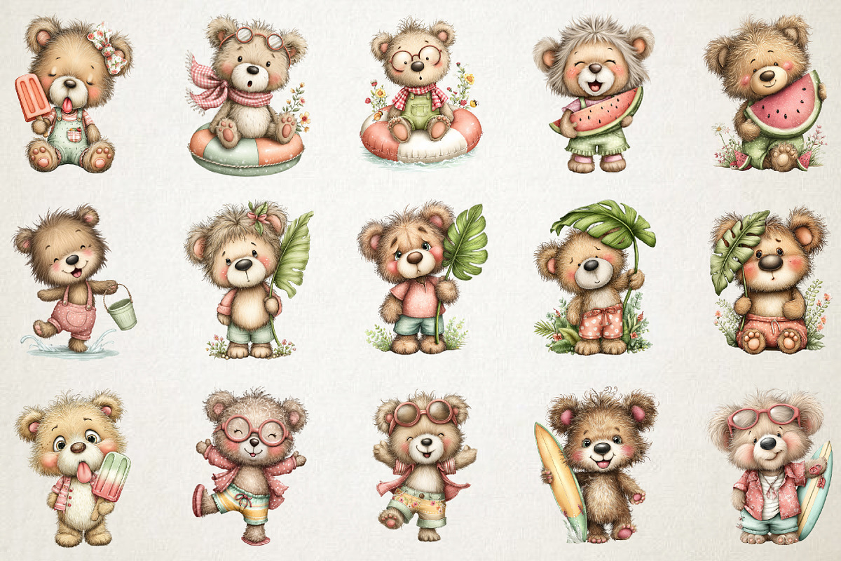 Funny Summer Teddy Bear Clipart, an Illustration by RobertsArt (Photo 3 of 5)