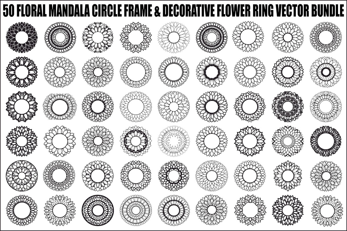 Floral Mandala Circle Frame Bundle, an Illustration by Gaye Art (Photo 1 of 51)