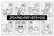 Tropical Island Friends Coloring, an Animal Illustration by Design Station (Thumbnail 2 of 7)