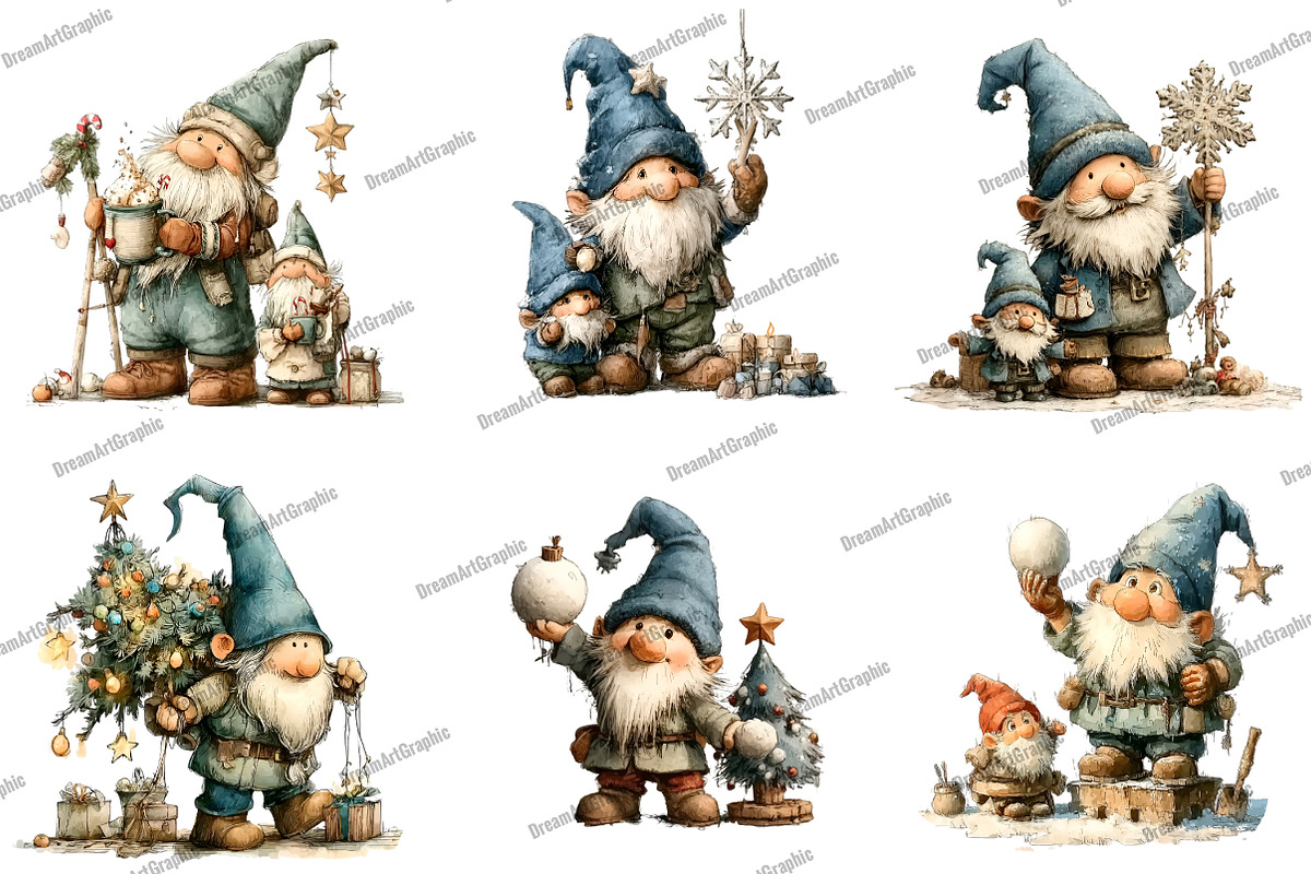 Christmas Gnomes Clipart, an Illustration by DreamArtGraphic (Photo 3 of 5)