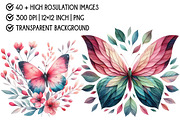 Watercolor Floral Butterfly Clipart, an Illustration by Pixels.Craft (Thumbnail 4 of 6)