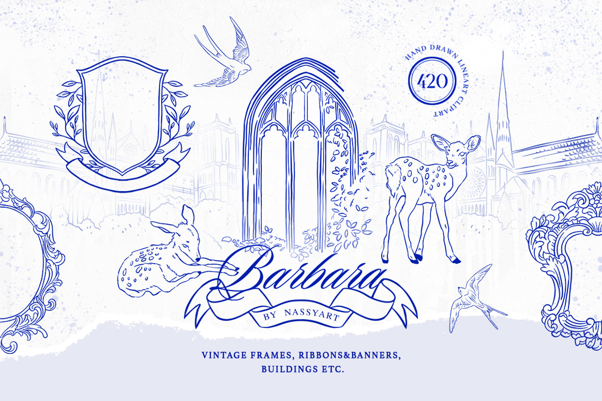 +420 Barbara Vintage Line Art Set, a Decorative Illustration by NassyArt (Photo 1 of 29)