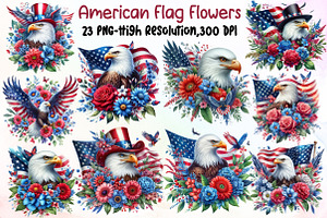 Patriotic American Flag Flowers PNG, an Illustration by Sublimation Artist