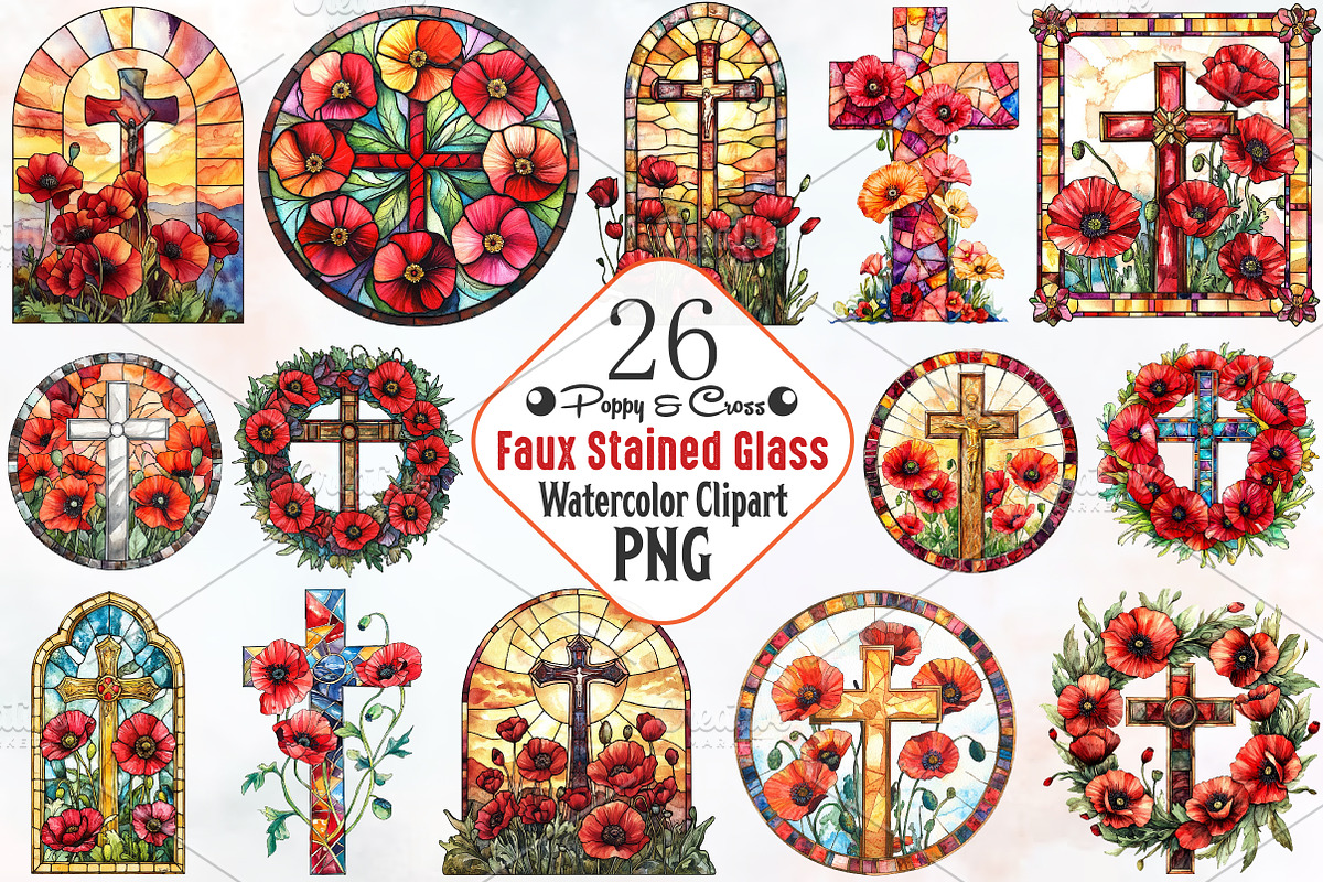 Poppy & Cross Faux Stained Glass, an Illustration by RobertsArt (Photo 1 of 7)