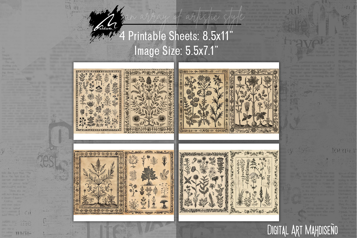 Whimsical botanical Ephemera Pages, a Pattern Graphic by Digital Art Mahdiseño (Photo 4 of 11)