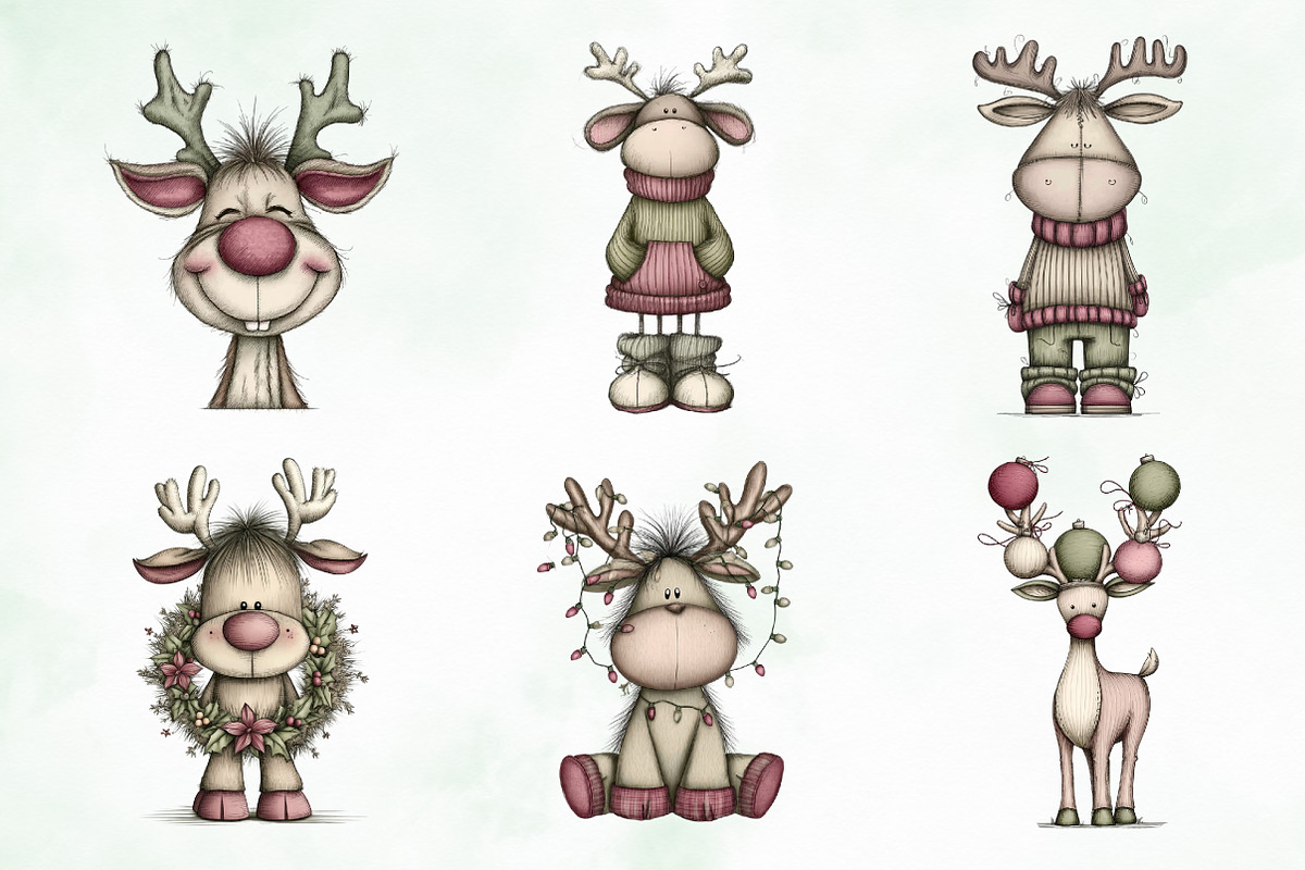 Whimsical Christmas Reindeer Clipart, an Illustration by Creative Art (Photo 5 of 13)