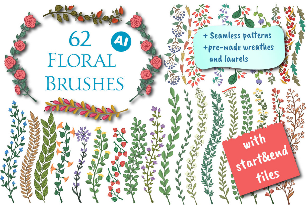 Color floral brushes and elements AI