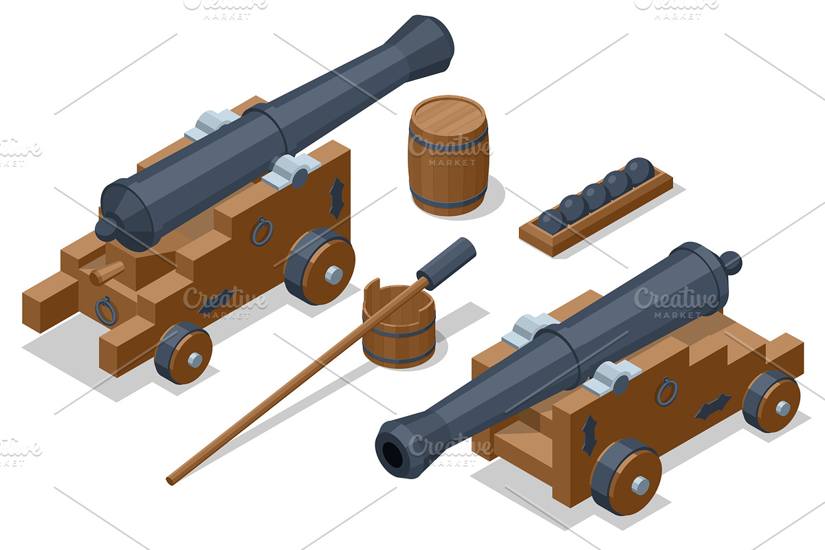 Isometric set of two vintage ship, an Illustration by Golden Sikorka