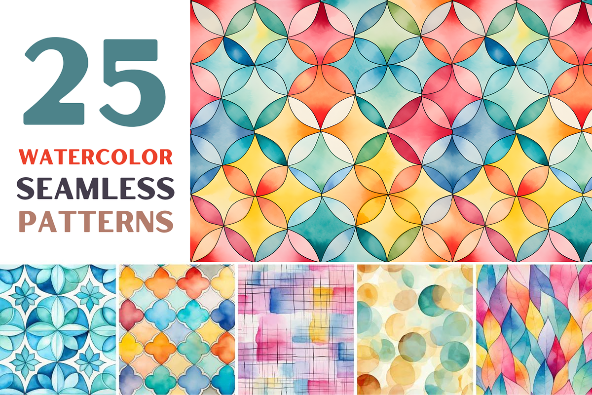 Watercolor Seamless Patterns, a Pattern Graphic by Digidz (Photo 1 of 4)