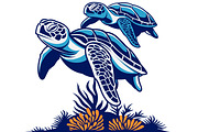 Underwater Coral and Sea Turtle SVG, an Animal Illustration by Ghagra (Thumbnail 2 of 3)