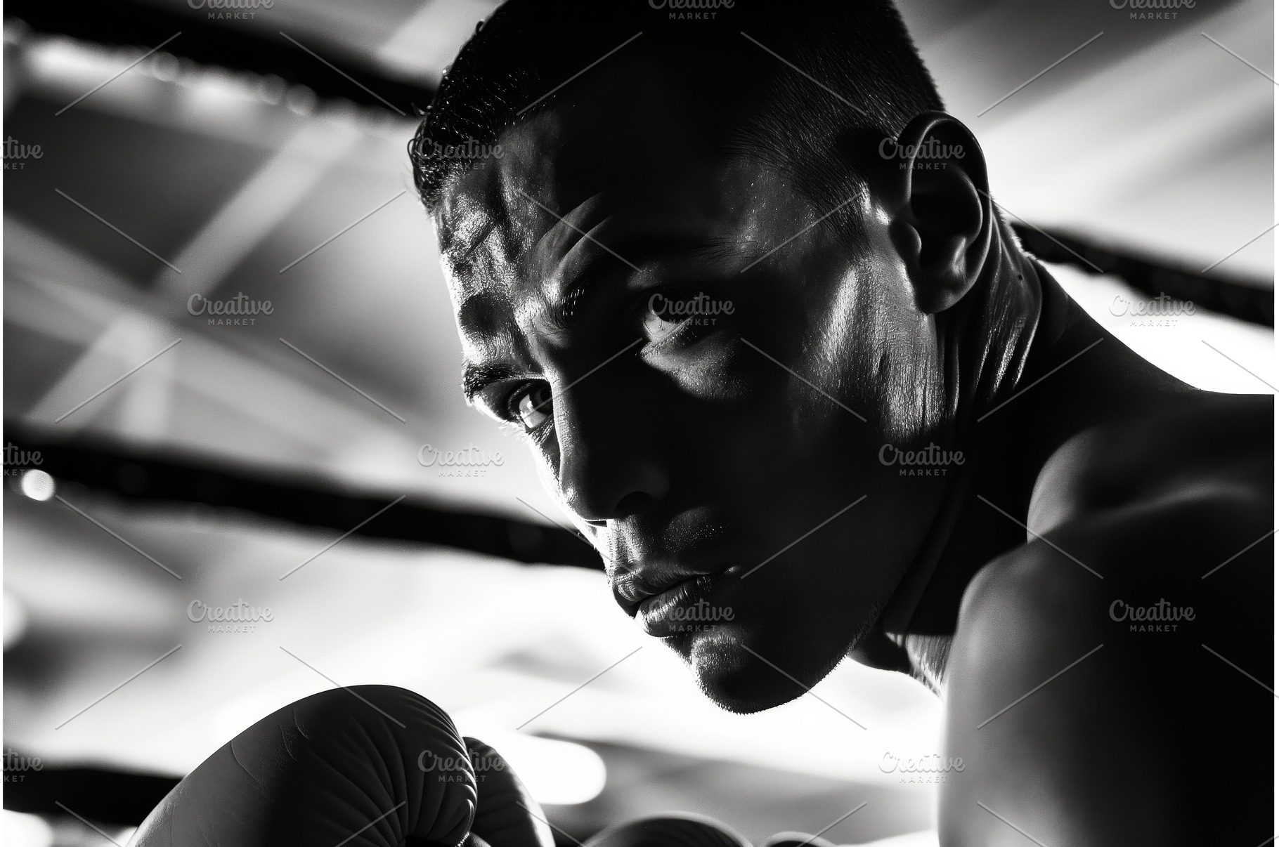 boxer in ring corner, eyes locked, a Sports & Recreation Photo by Sergey Kotenev