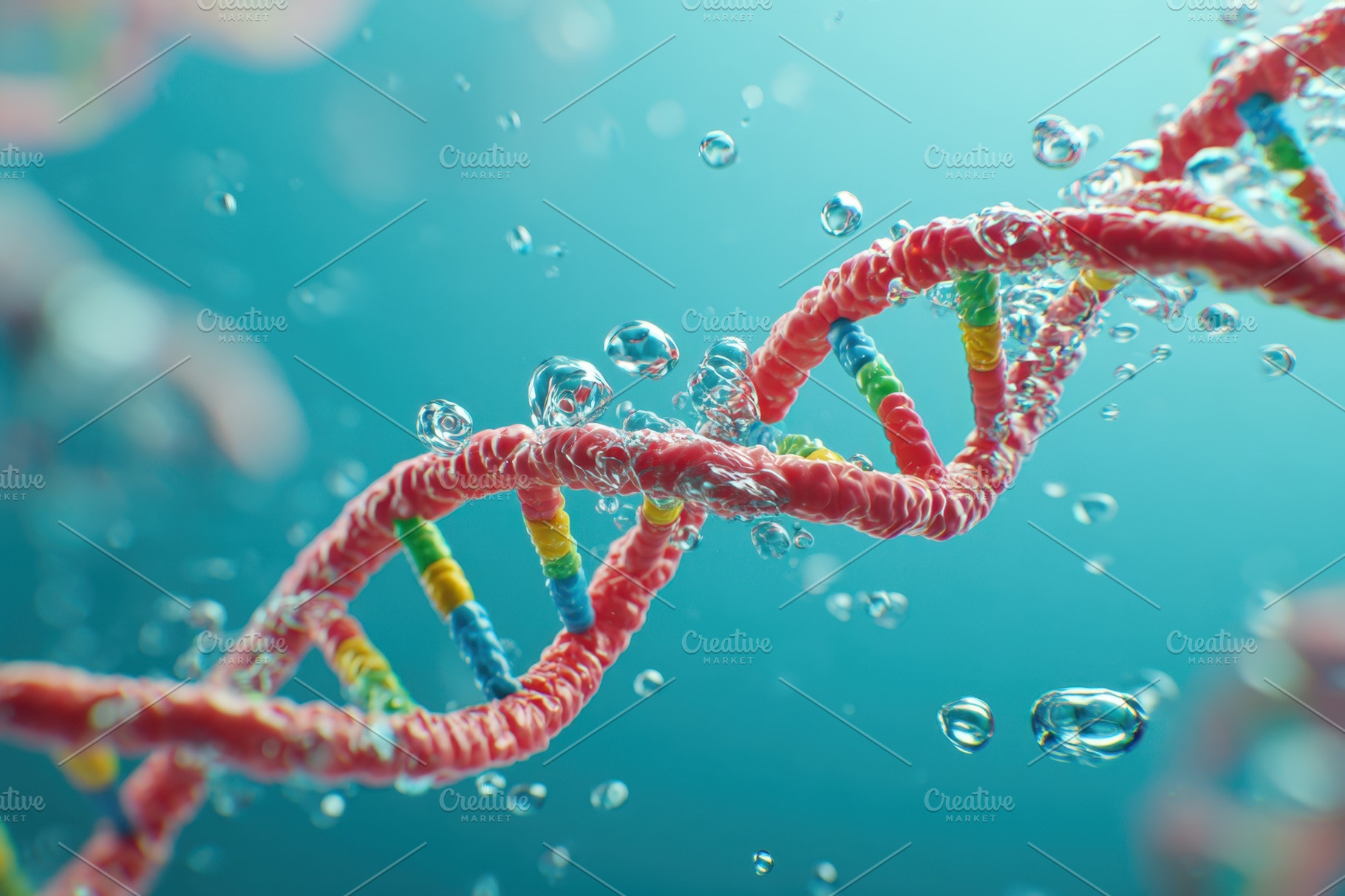 Colorful DNA double helix in water, a Health & Medical Photo by AlyaAnd