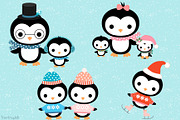 Kawaii penguin family clipart set, an Illustration by Pravokrugulnik (Thumbnail 1 of 3)