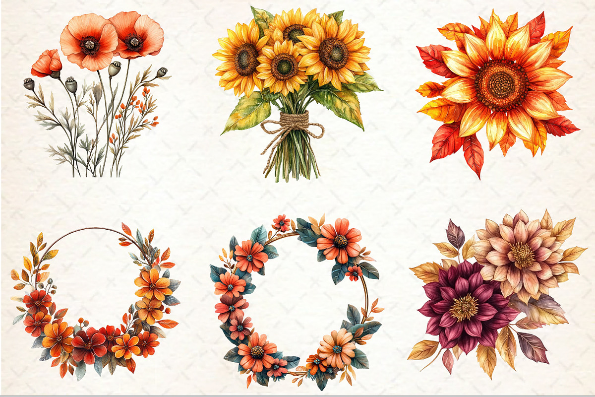 Watercolor Fall Flowers Clipart, an Illustration by Rose Art (Photo 2 of 4)