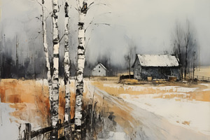 Peaceful Winter Landscape with Birch Trees and Snowy Path, an Abstract Photo by Natalia Klenova's Shop