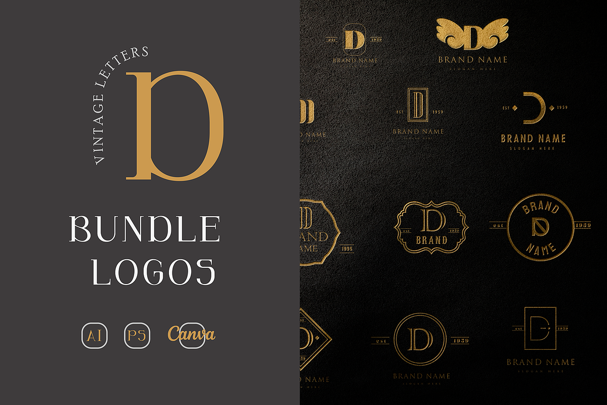 D letter MINIMAL VINTAGE LOGOS, a Branding & Logo Template by Hamed Studio (Photo 1 of 6)
