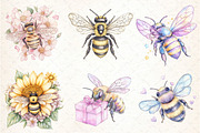 Watercolor  Bee  Clipar, an Illustration by DreamCafeArt (Thumbnail 3 of 9)