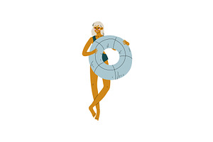 Blonde Girl in Swimsuit Standing, a Sport Illustration by TopVectors
