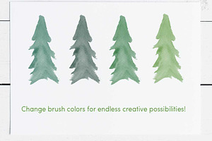 Watercolor Evergreen Trees Brush Set