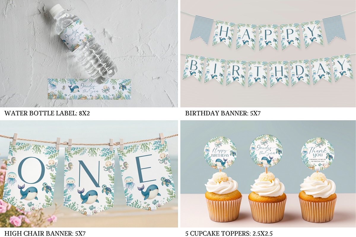 Oneder The Sea Birthday Bundle, a Templates & Theme by Digital_Mind (Photo 6 of 8)
