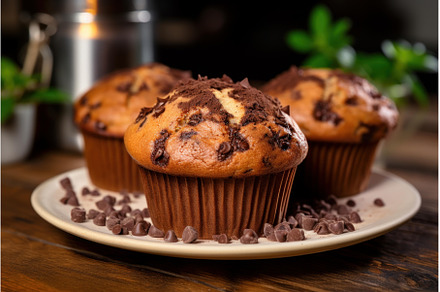 Indulgent Chocolate muffins dessert, a Food & Drink Photo by Ylivdesign