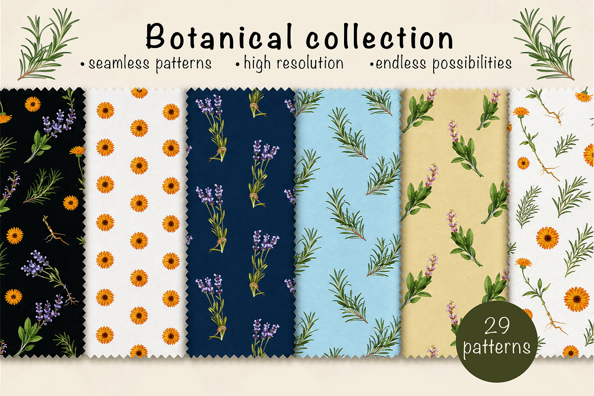 Watercolor botanical patterns, a Pattern Graphic by IrynaPanashii (Photo 1 of 15)