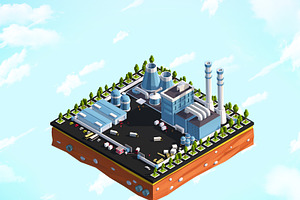 Cartoon Low Poly City Factory