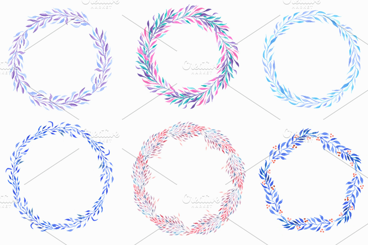 Blue wreaths watercolor clipart, an Illustration by mcherevan (Photo 2 of 3)