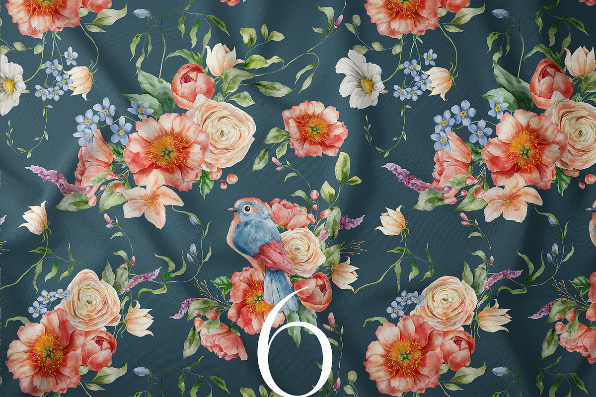 Wildflowers watercolor flowers birds, a Decorative Illustration by Yuliya Derbisheva (Photo 12 of 14)