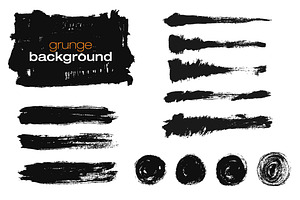 Vector Set Of Ink Brush Strokes.