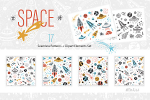 Space Seamless Patterns And Cliparts