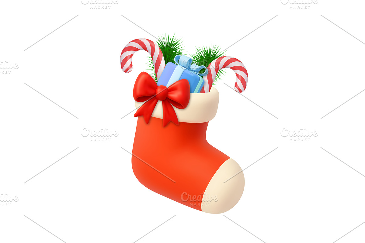 3d Christmas Stocking with Gift Box, an Object Illustration by ModVector