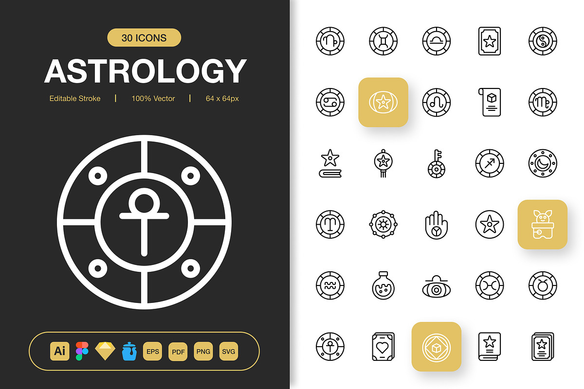 Astrology Icons, an Outline Icon by Spacepixel Creative