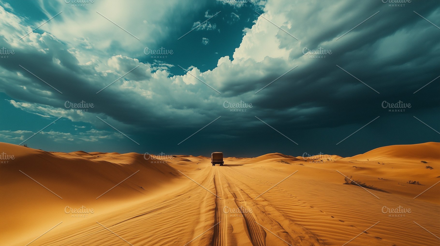 Car driving on a empty desert road, a Transportation Photo by MistyDay