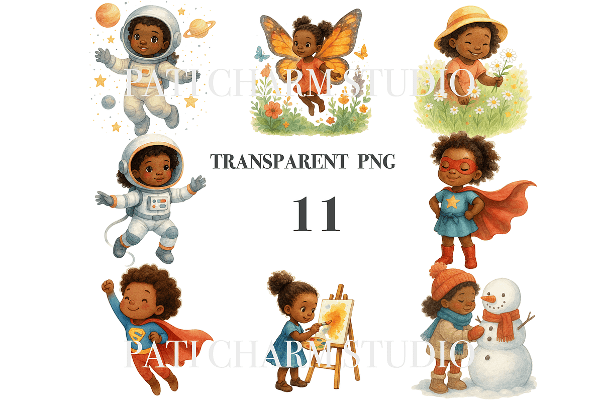 11 Black Girl Clipart, a Decorative Illustration by Pati Charm Studio (Photo 3 of 8)