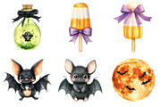 Watercolor Cute Halloween Clipart, a Seasonal Illustration by CitraGraphics (Thumbnail 4 of 7)