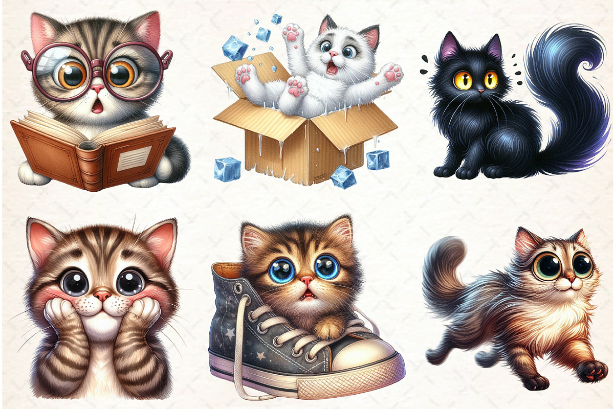 Surprised Funny Crazy Cat Clipart, an Illustration by Libby Wishes (Photo 5 of 7)