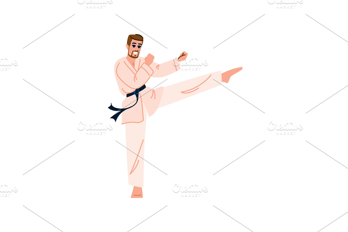 Karate fighter kicking high and, a Sport Illustration by pikepicture