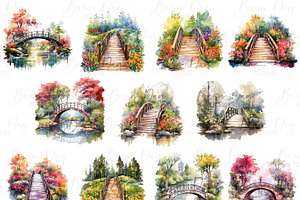 Watercolor Bridge Clipart Bundle